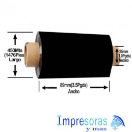 CINTA RIBBON ZEBRA CERA 2000 89MM X 450MTS 02000BK08945 INDUSTRIAL 24 RIBBON