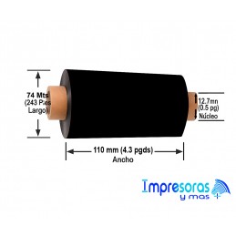 CINTA RIBBON ZEBRA CERA RESINA 110MM X 74MTS 03200GS11007 TODOZEBRA