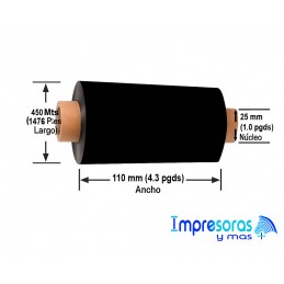 CINTA RIBBON ZEBRA CERA RESINA 110MM X 450MTS 03200BK11045 TODOZEBRA