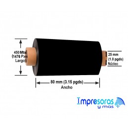 CINTA RIBBON ZEBRA CERA RESINA 80MM X 450MTS 03200BK08045 TODOZEBRA