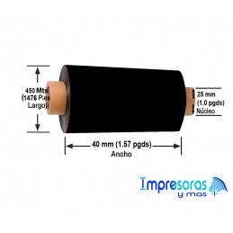 CINTA RIBBON ZEBRA CERA RESINA 40MM X 450MTS 03200BK04045 TODOZEBRA