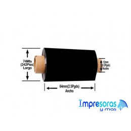 CINTA RIBBON ZEBRA CERA 64MM X 74MTS 01600GS06407 TODOZEBRA
